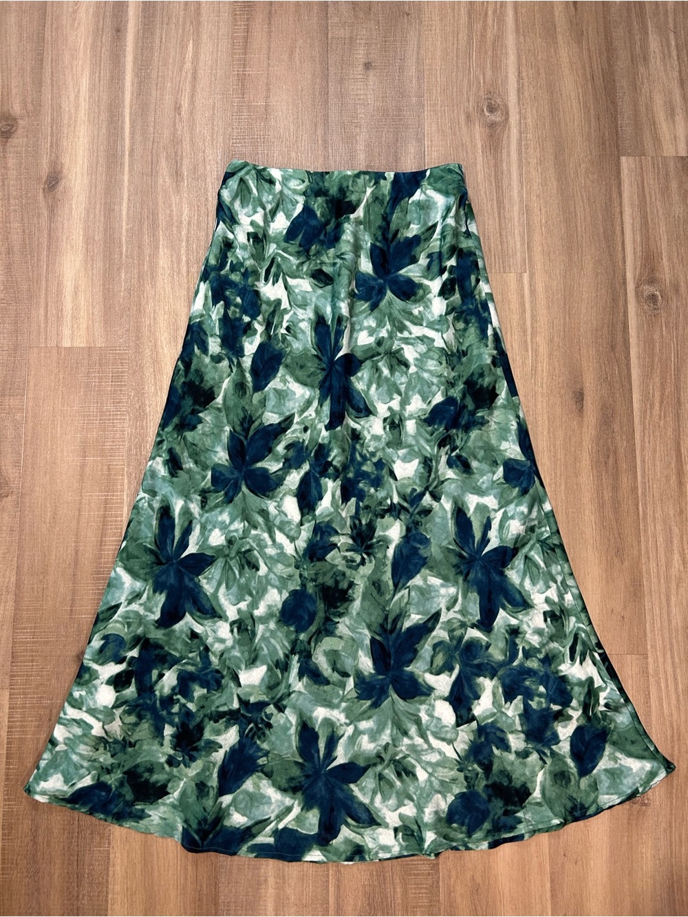 Green Floral A-Line Midi Skirt